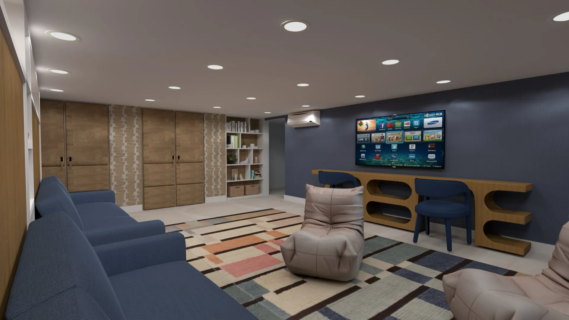 Photorealistic visualization of a residential entertainment room interior